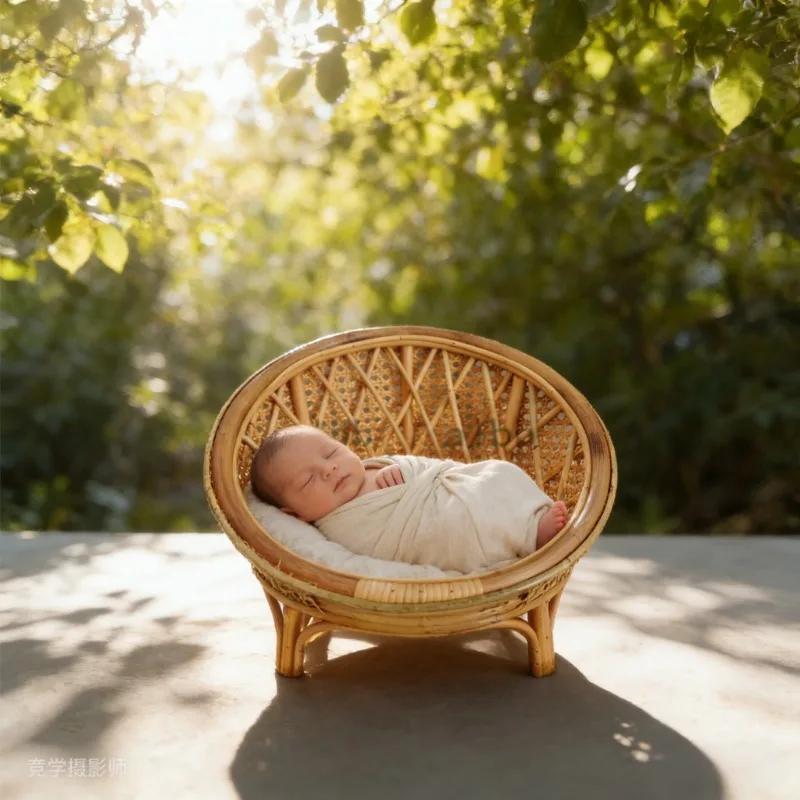 Retro Rattan Posing Bett & Korb Stuhl 1 Stück Baby Kleinkind Junge Mädchen Foto Shooting Requisiten Studio Hintergrund Fotografie Zubehör