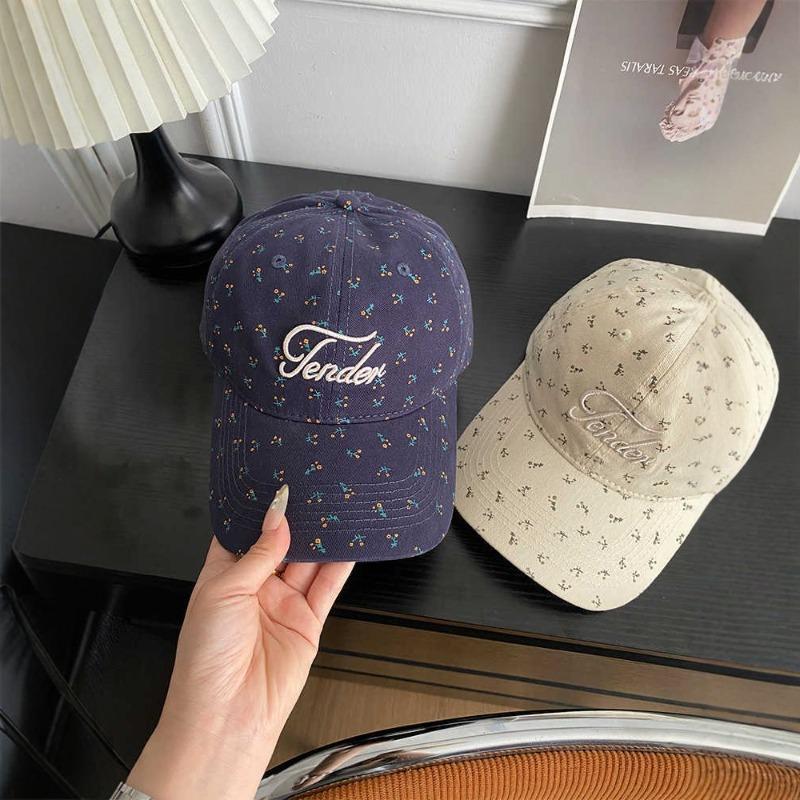 Wind Soft Top Small Floral Baseball Cap Children's Letter Embroidery Versatile Blue Cap