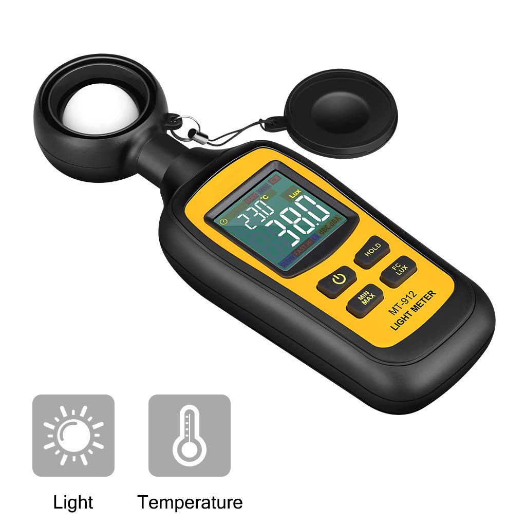 Light Meter Digital Illuminance Meter Handheld Ambient Temperature Measuring Instrument with a Maximum Range of Lux and Color LCD Screen 200,000