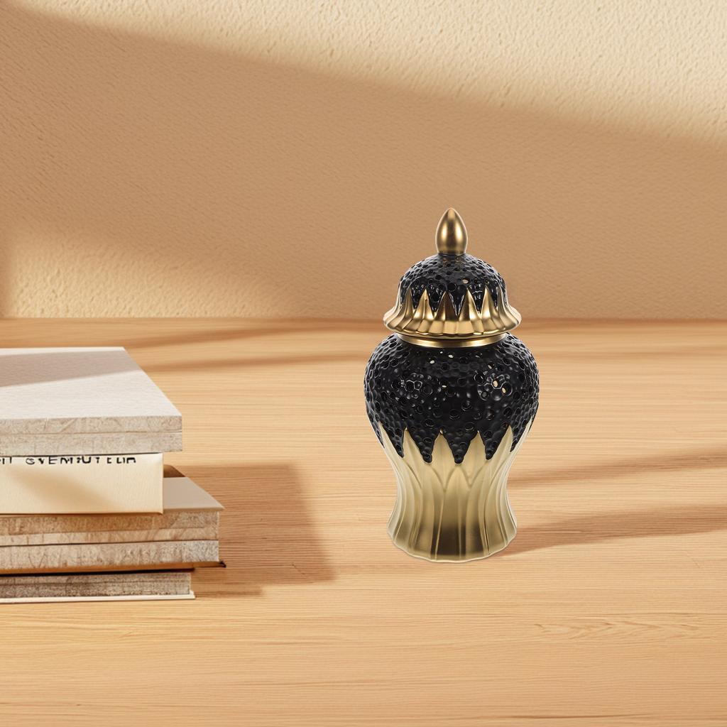 Traditional Ceramic Ginger Jar Decorative Vase with Lid Carved Flower Holder Elegant Entryway Decor Home Office Wedding