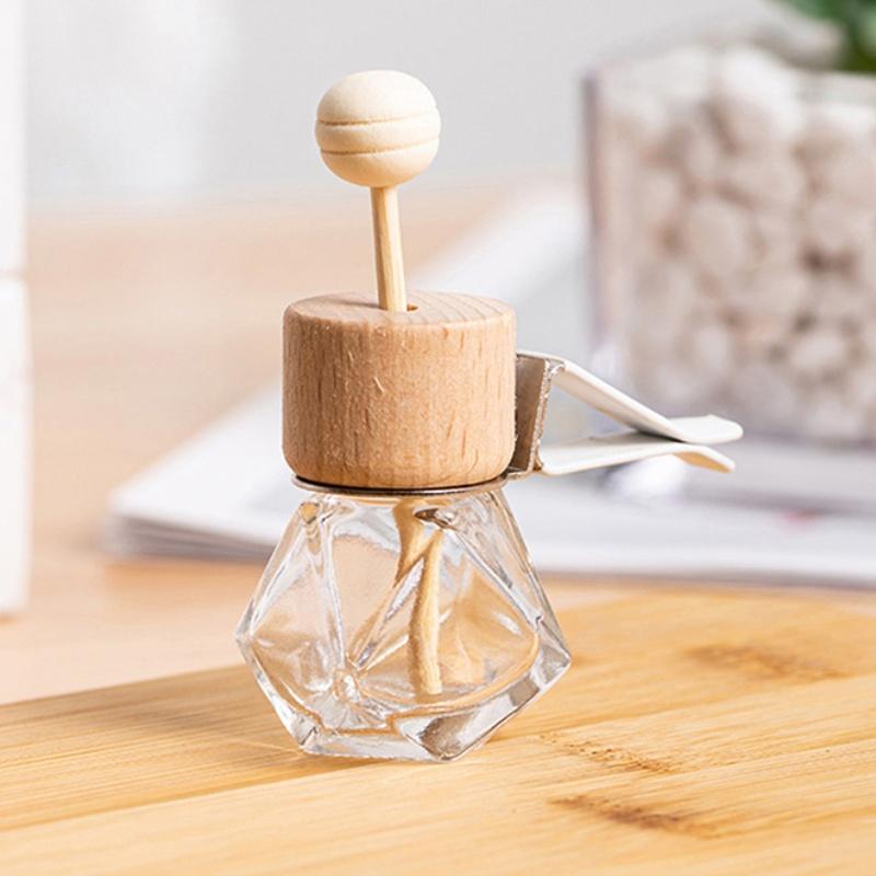 Car Fragrance Empty Glass Bottle Cute Car Air Freshener Bottle Perfume Clip Air Vent Outlet Aromatherapy Essential Oils Diffuser