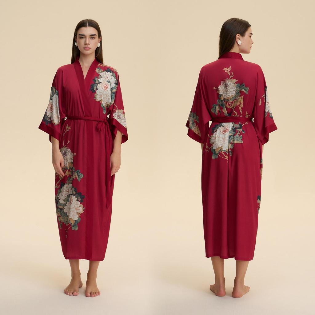 Yaoting Satin Plus Size Women's Long Sleeve Pajamas and Bathrobe Set - Spring/Fall Collection WP5021