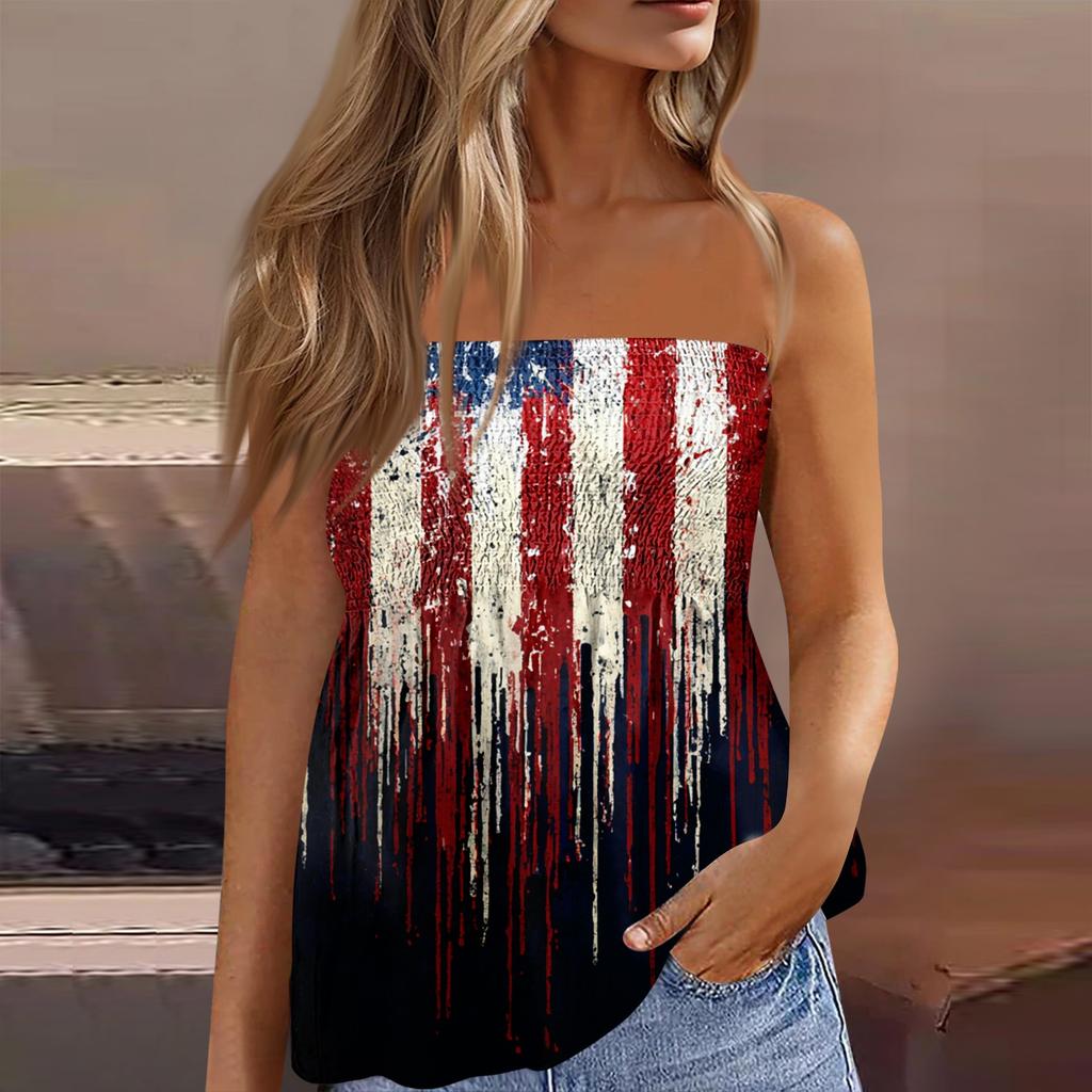 Summer Tube Tops For Women,Cute Sexy Off Shoulder Print Sleeveless T-Shirt
