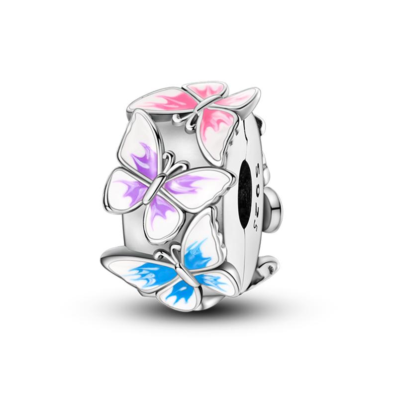 Original Copper Clip Charm Inlaid Zircon Cat Butterfly Charm Silicone Spacer Beads For Women Bracelet Diy Jewelry