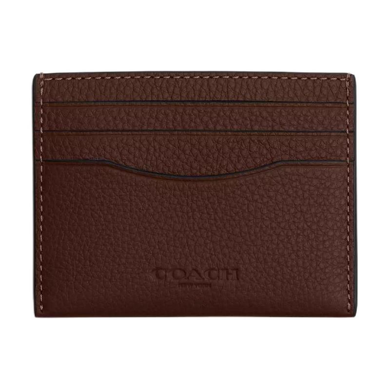 COACH Slim 10 embossed logo pebbled leather card holder regular women s tan tan коричневый