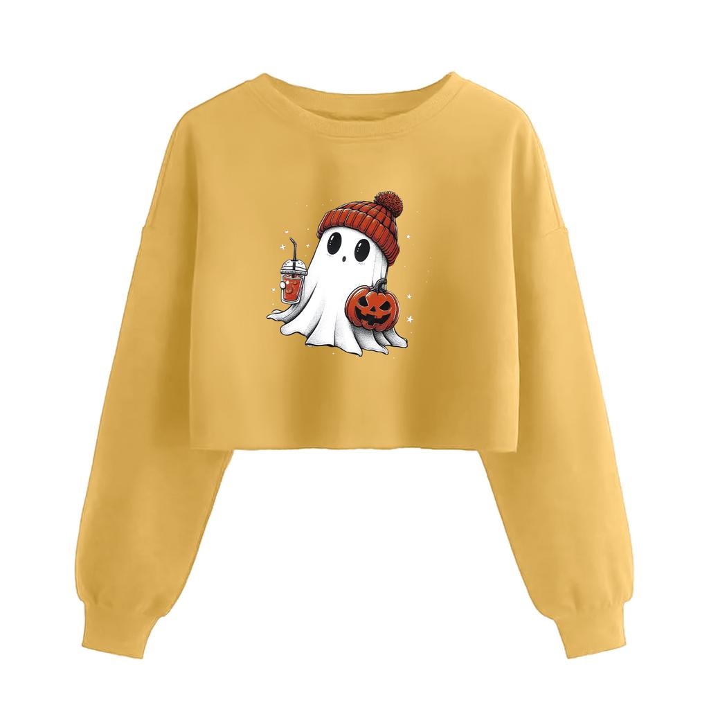 Women's Fashion Halloween Printed Navel-Exposed Long Sleeve Pullover Sweatshirt