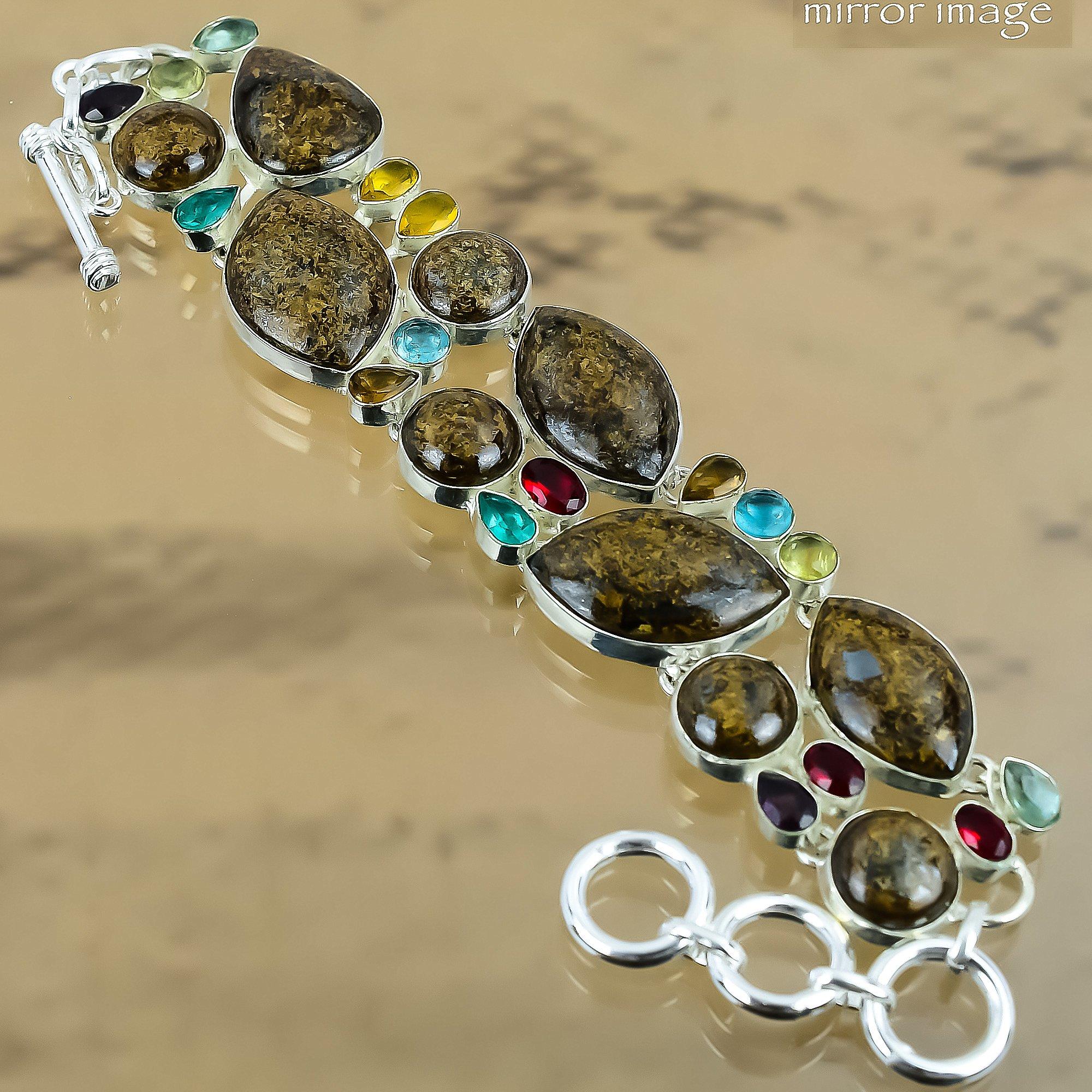 

Natural Bronzite Gemstone Chain Adjustable Bracelet 925 Silver For Girls Adjustable