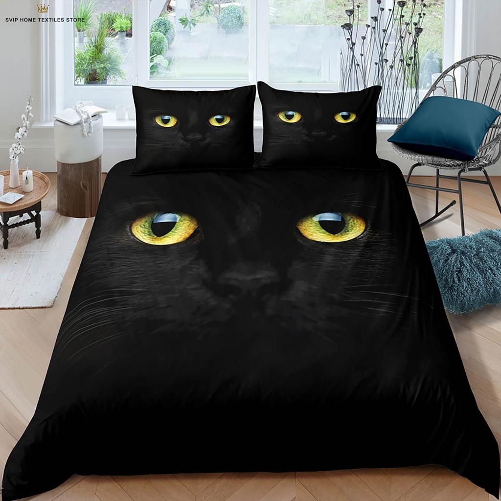 Cute Cat Constellation 3D Stereo Printing Quilt Cover Bedding Set Quilt Cover Pillowcase Machine Washable Gift Three-Piece Set