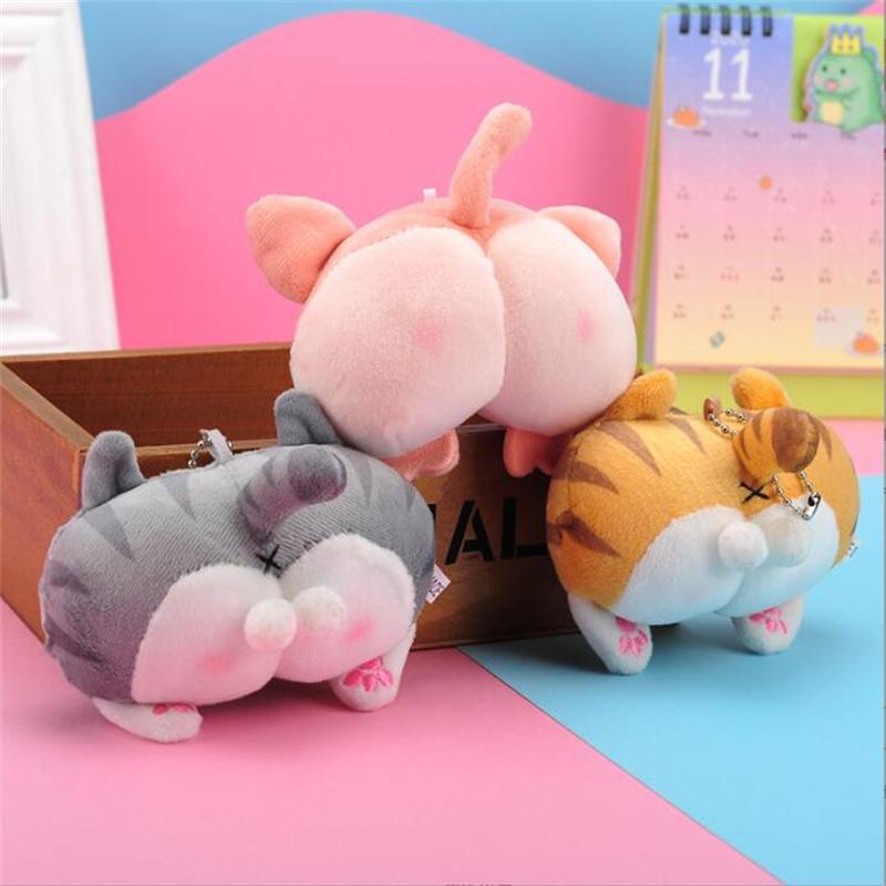 9Cm Cute Cat Butt Plush Toys  Fun Animal Buttocks Corgi Pig Butt Keychain Soft Fidget Toys Female Bag Decoration Student
