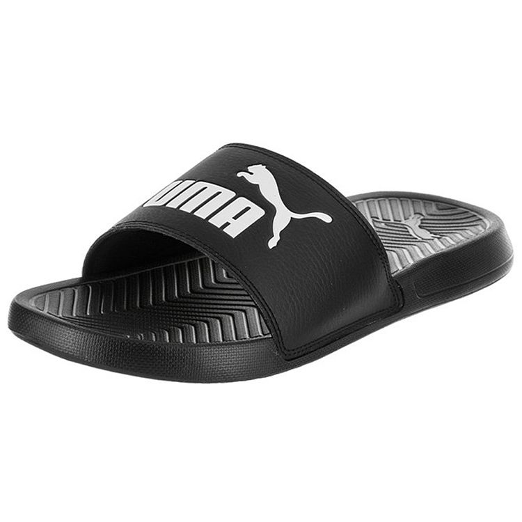 Puma Popcat Shower Comfortable Casual Eva Leather Splicing Non-Slip Slide Sandals Unisex Sandals Black White 360265-10