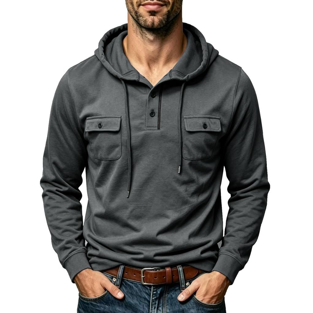 Men's Long Sleeve Hoodie with Multiple Pockets and Hood for Outdoor Activities