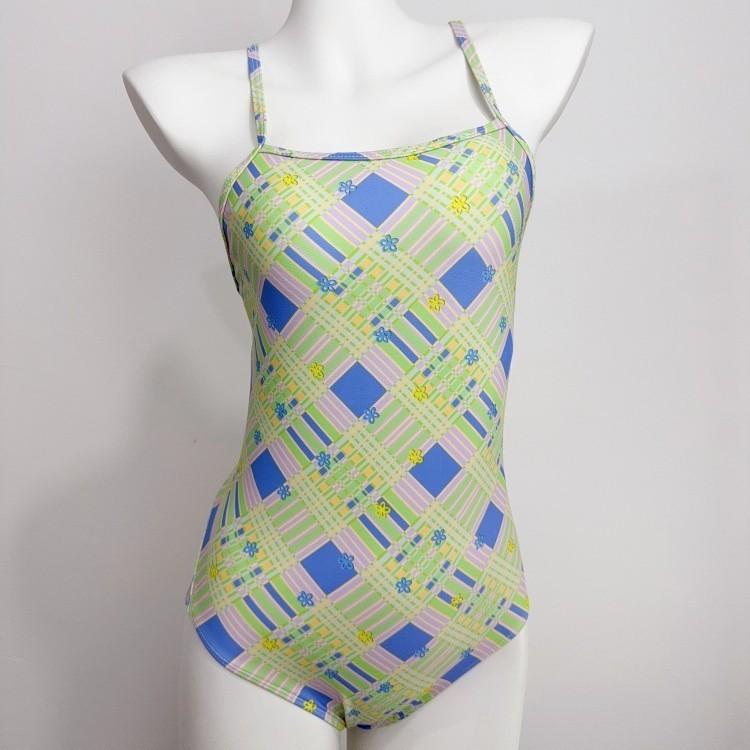 

One-piece small fresh plaid print suspender fashion swimsuit backless swimsuit low split white swimsuit XXL фарби люмінесцентні зелений колір