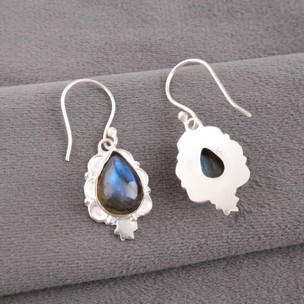 Labradorite Gemstone Earrings 925 Sterling Silver Handmade Jewelry Birthday Gift EE-163-34