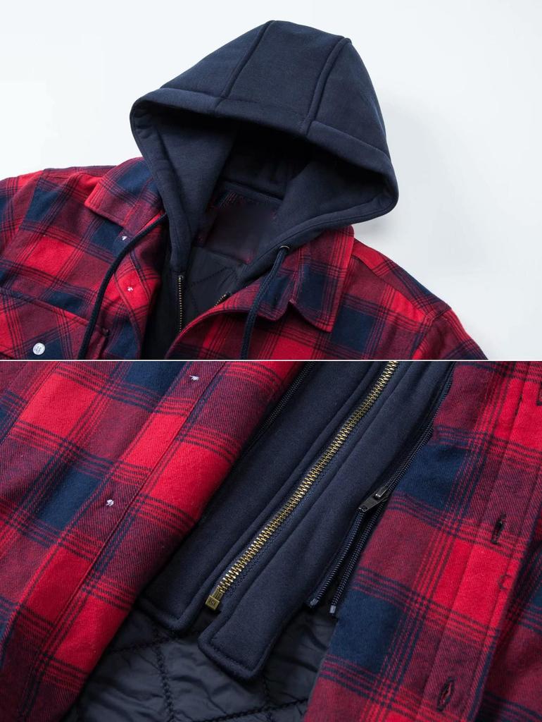 2026 Men's European & American Plaid Hooded Thick Cotton Coat - Celebrity Style Casual Autumn/Winter Jacket