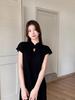 Summer Slimming Striped Knit Dress - Chinese National Style, Short Sleeve, Tummy Covering, H-Line Design, Mid-Length for Women