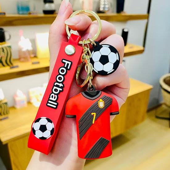 Keychain Pendant, Golden Metal Chain Keychain with Buckle Soft PVC Rubber, 3D Jersey Shape Key Holder with Lanyard, for Keys Backpacks Car Fans Gift