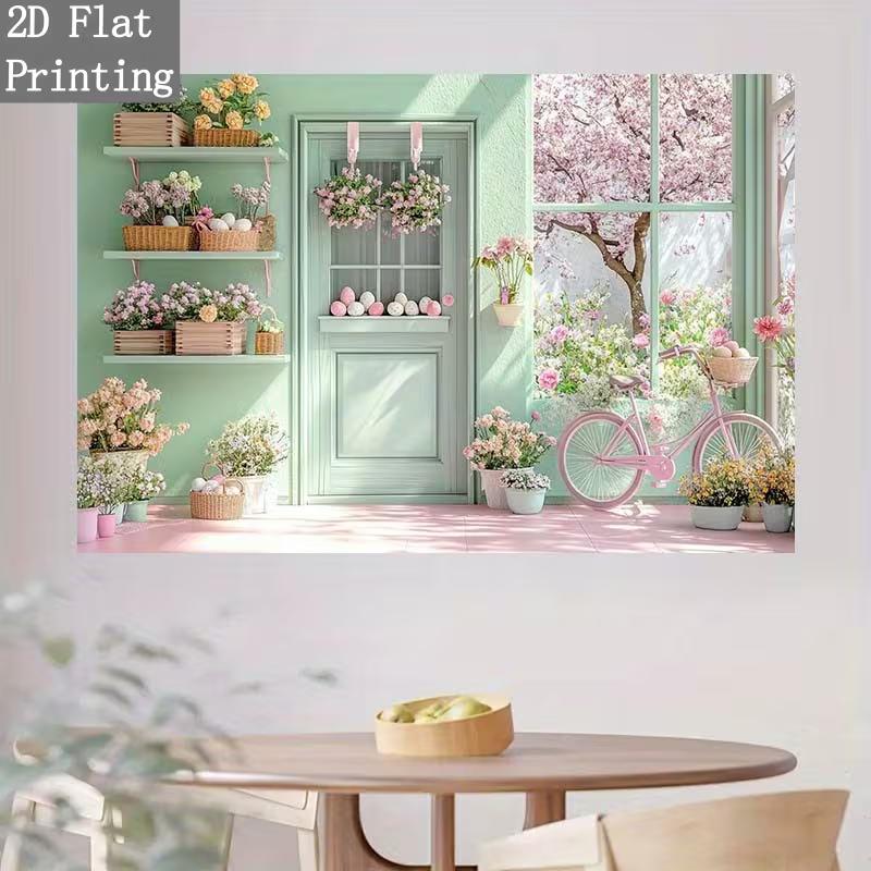 2D Easter Shop Backdrop - Pastel Bicycle Photography Background for Party