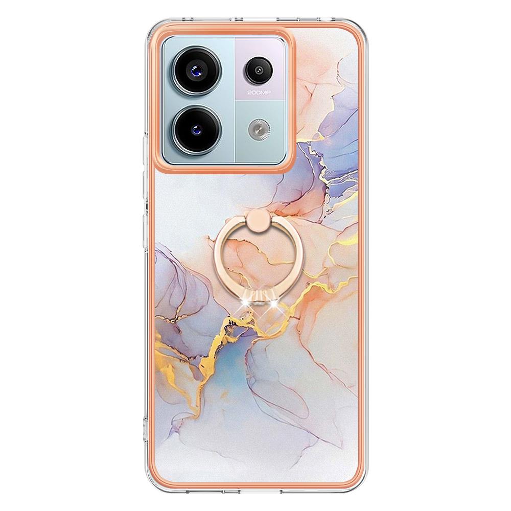 For Xiaomi Redmi Note 13 Pro 5G/Poco X6 5G Case with Ring Kickstand IMD Marble Pattern TPU Back Cover
