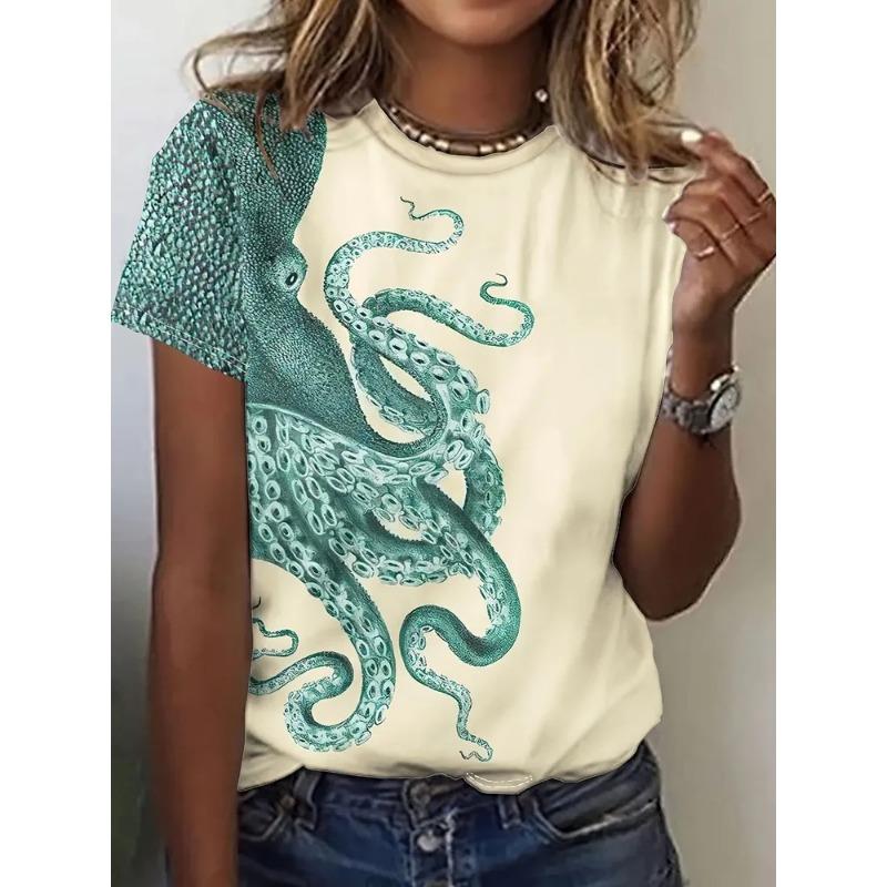T-shirt da donna a maniche corte stampata in 3D, abbigliamento taglie forti da donna, alla moda e versatile, casual, per l'uso quotidiano