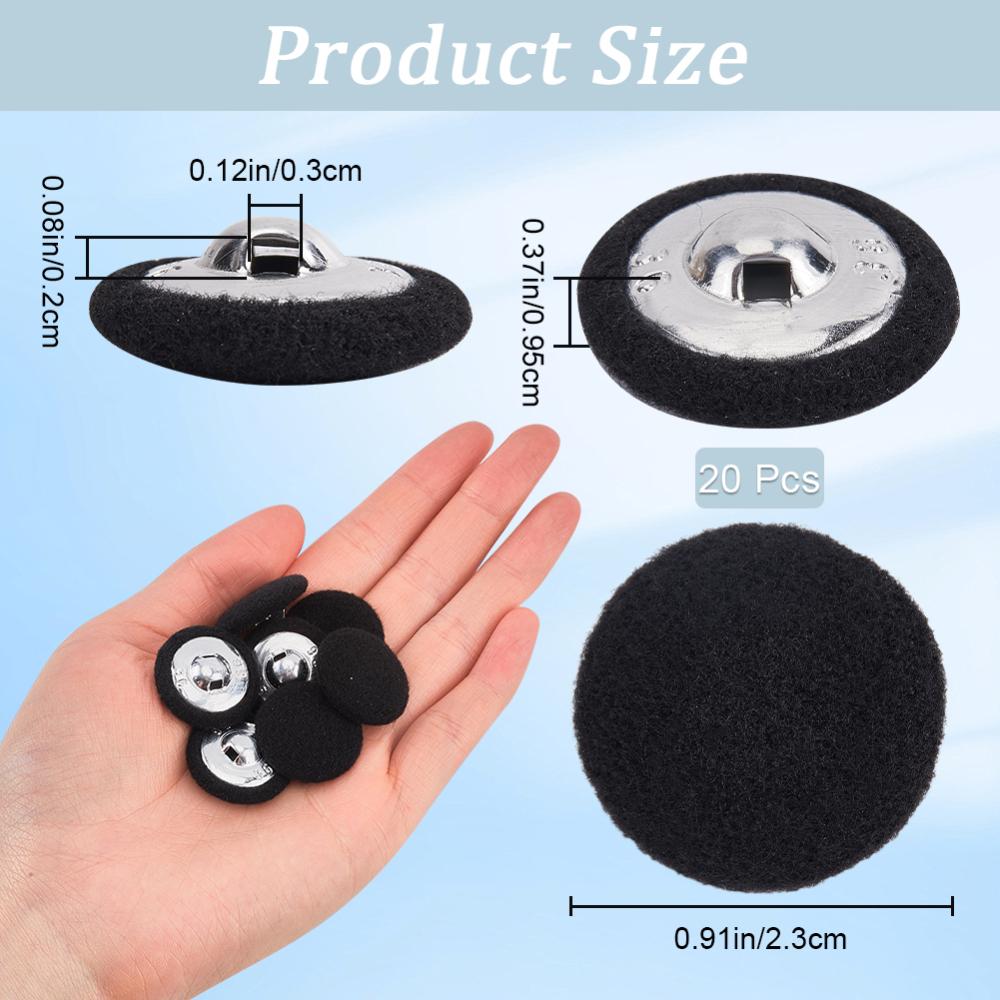1 Box 20Pcs Black Velvet Buttons 0.91"(23Mm) Round Fabric Covered Velvet Cloth Tuxedo Button With Iron Shank For Sewing