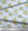 Soimoi Blue Japan Crepe Satin Fabric Stripe & Anemone Floral Fabric Prints By metre 42 Inch