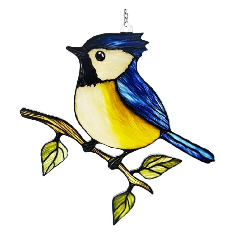 

Stained Glass Panel Decoration Hanging Charm With Bird And Puss Floral Detail Projects Coloful Inside