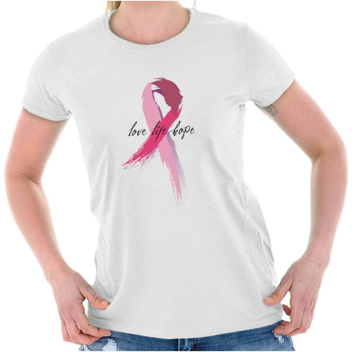 Hope Breast Cancer Pink Ribbon Strong Fight Womens Top Junior Graphic Tee XS