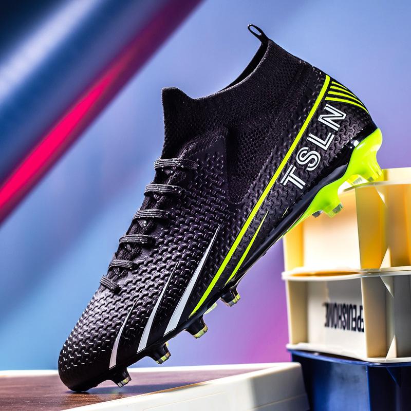 High Top 2025 Fly-woven Football Shoes Tf Broken Nails Artificial Turf AG Long Nails Men's and Women's Grass Training Shoes