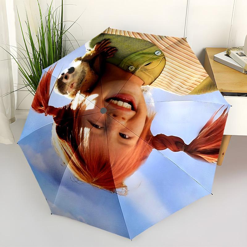 1pc Pippi Longstocking Automatic Folding Umbrella, Portable Collapsible Design, Casual Outdoor Accessory L1127057