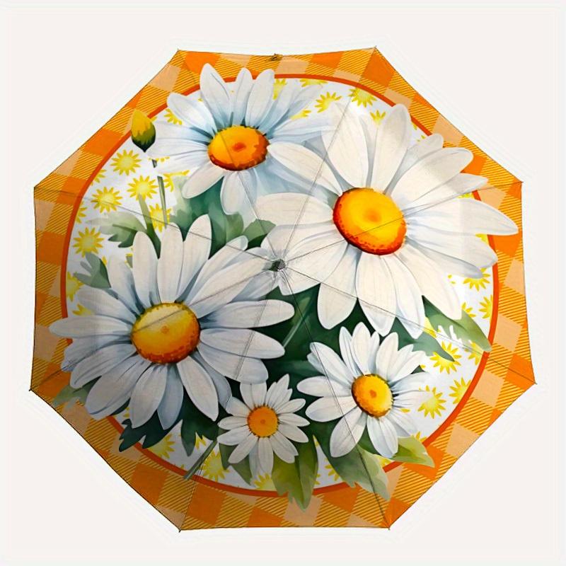 1pc Daisy Flowers Automatic Open/Close Umbrella, Portable Folding umbrella for Everyday Use yy250826078