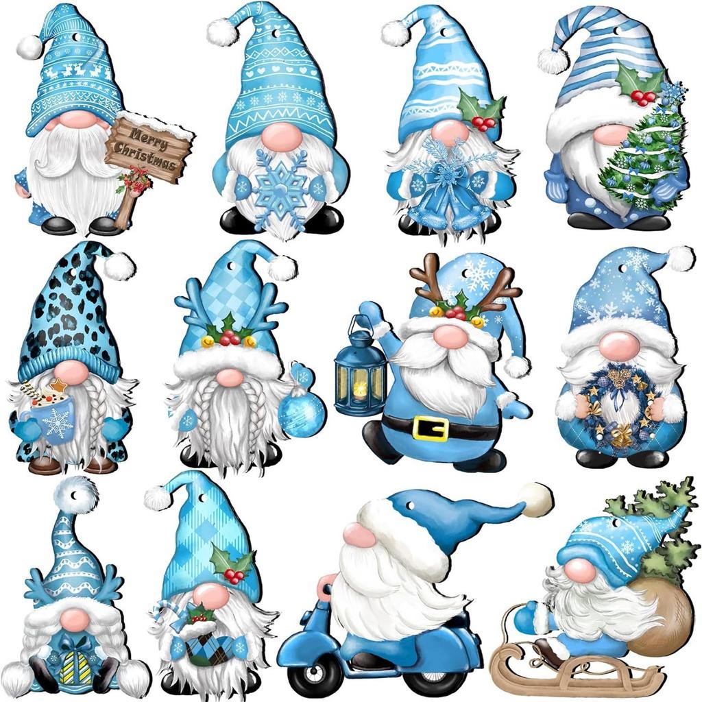 Ornements de Noël Gnomes en Bois 2D, Décorations d'Arbre de Noël, Ensemble de Plaques en Bois