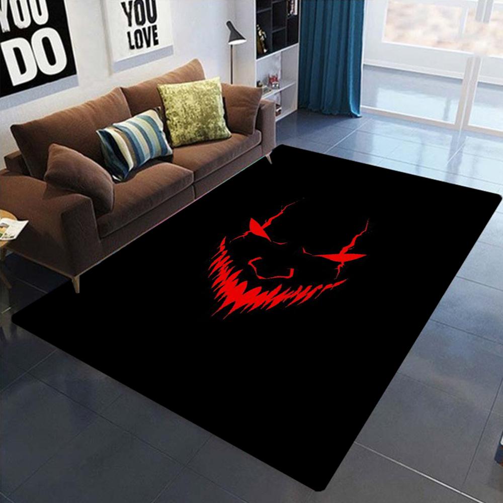 Dark Cartoon Print Carpet Mat Anti-Slip Backing Rug Glowing Skull Smile Design for Gothic Decor Living Room 3D Horror Floor Mat