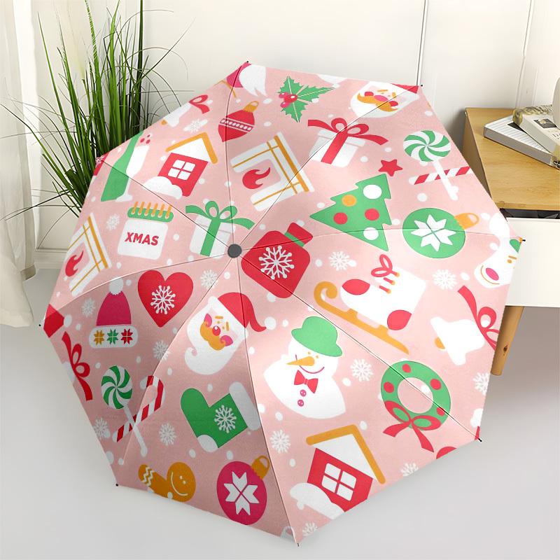 1pc Christmas Icons Pattern Umbrella with Plastic Handle,Compact & Stylish,Cartoon Pattern,Outdoor UmbrellaPT284