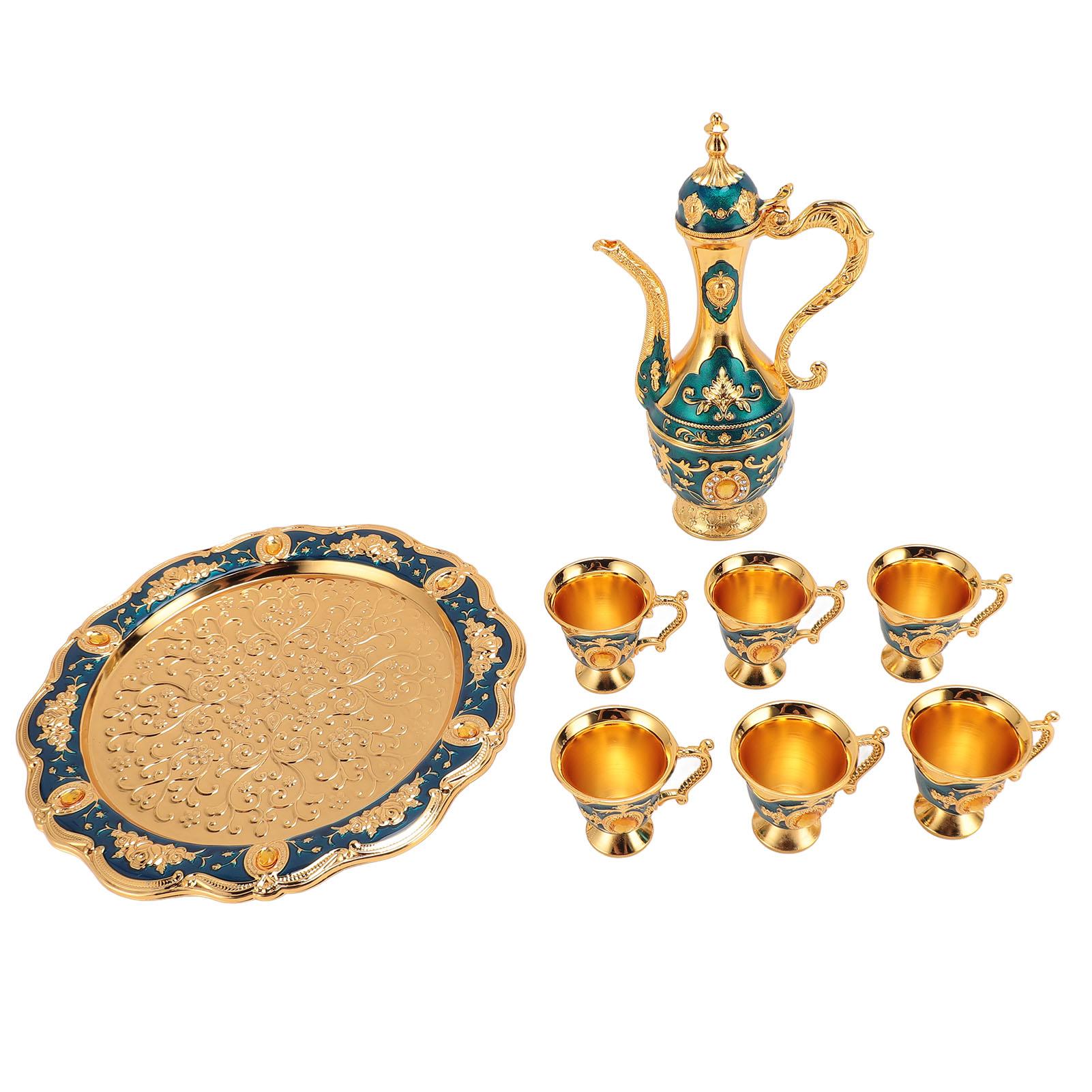 

Винтажный набор кофейников, европейский набор винных горшков с 6 чашками, чайник, чайный сервиз, набор для свадьбы, дня рождения Gold Blue