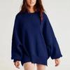 Women's Oversized Batwing Sweaters 2025 Fall Outfits Trendy Crewneck Knit Side Slit Fashion Pullover Tops