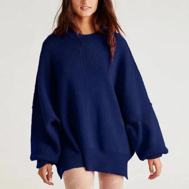 Women's Oversized Batwing Sweaters 2025 Fall Outfits Trendy Crewneck Knit Side Slit Fashion Pullover Tops