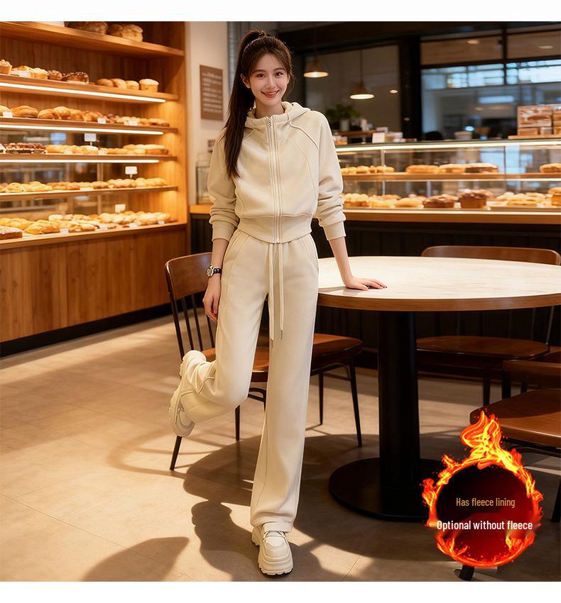 Women's Plush Hooded Sweatshirt & Wide-Leg Pants Set (2025 Autumn/Winter Collection)