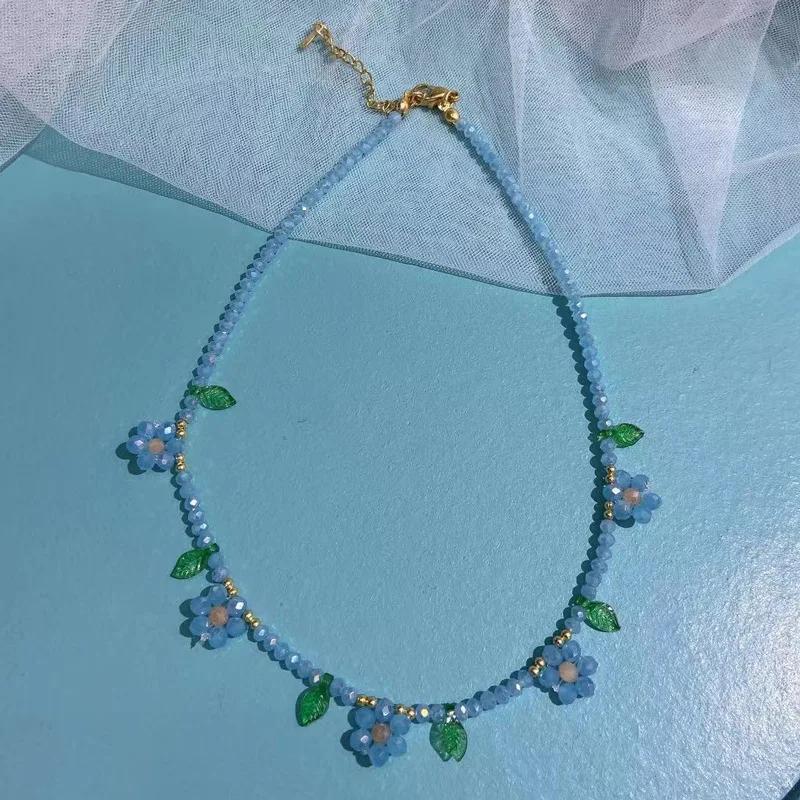 Colorful Daisy Flowers Beaded Choker Necklace Handmade Charm Clavicle Choker Necklace for Women Summer Beach Boho Jewelry