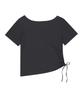 ILLIGO Ribbon String Off-Shoulder T-Shirt Charcoal
