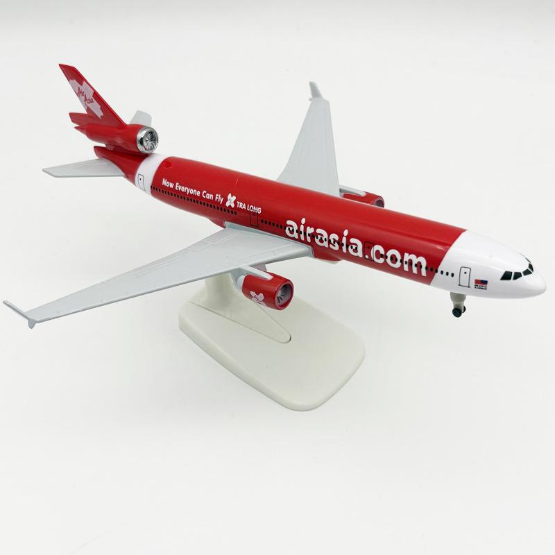 Kits de modèles d'avions en métal moulé sous pression AirAsia MD-11 1/300 avec support (8,3 pouces L) pour Jouet d'Avion Adulte Cadeaux d'Aviation ou Collections