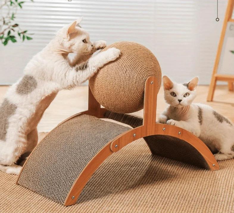 Wear-Resistant Cat Scratch Toy Set - Corrugated Paper Ball & Vertical Column Grinding Claw Board Scratch Board for Feline Play