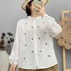 2026 Spring Women's Long-Sleeve Cherry Embroidery Double-Layer Gauze Shirt - Soft Pure Cotton, Versatile Commuter Style