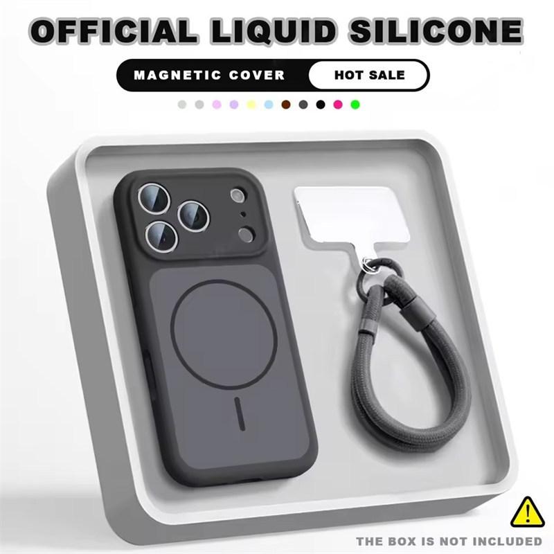 Wrist Strap Magnetic Phone Case For iPhone 17 Air 14 15 16 13 Pro Max Magsafe Liquid Lanyard Protector Cover