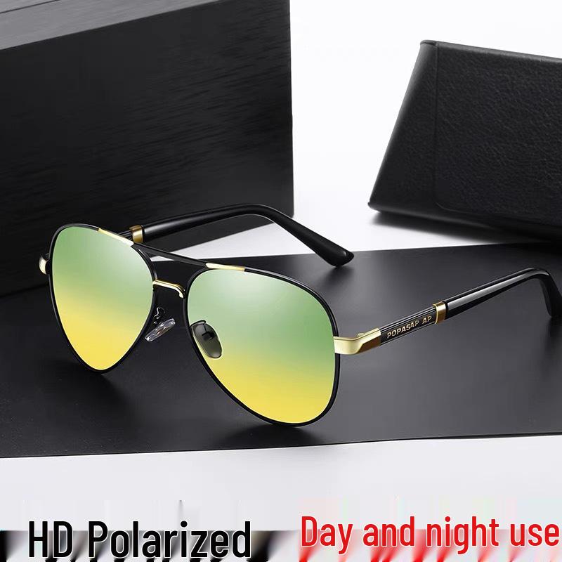 Men's Polarized Metal Resin Sunglasses: Photochromic, Day/Night Dual-Use, Wayfarer Style.