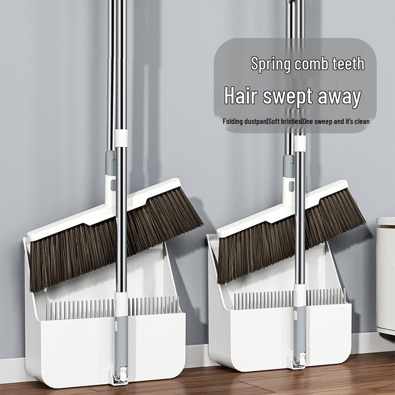 Exclusive Foldable Spring Broom & Dustpan Set - Extra Large, Soft Bristles, Non-Stick, Best Seller