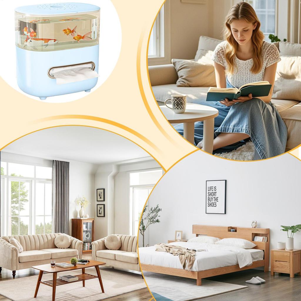 Tissue Box Cover Non-Slip Fish Tank With Top Lid Tissue Cover Small Fish Tank For Living Room Bedroom Kitchen Office Apartment