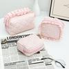 Portable Makeup Bag Quilted Design Multifunctional Makeup Brush Storage Bag with Zipper Plaid Pattern Travel Toiletry Bag