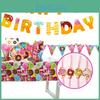 Colorful Donuts Birthday Party Supplies Featuring Plates Cups Tablecloth And Banner