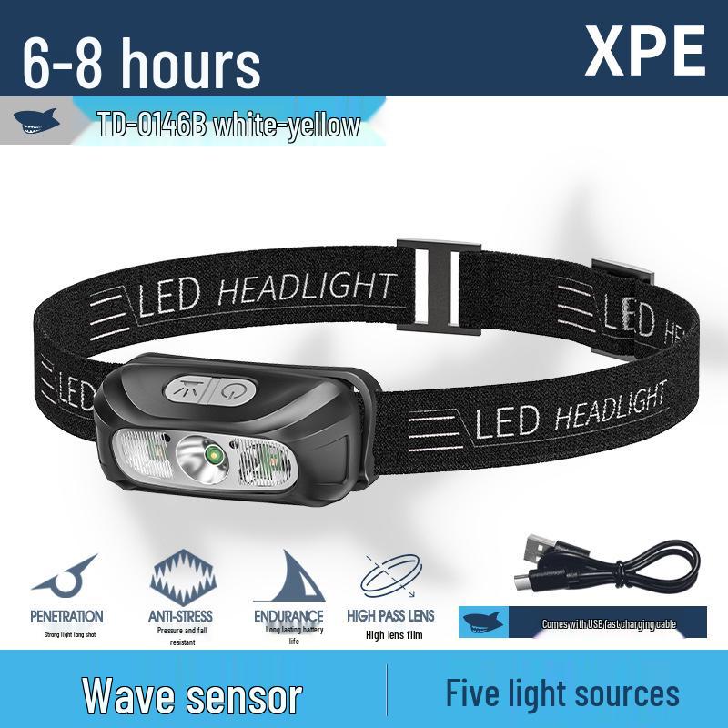 Mini USB Rechargeable Wearable Headlamp with Wave Induction for Night Fishing and Outdoor Patrols