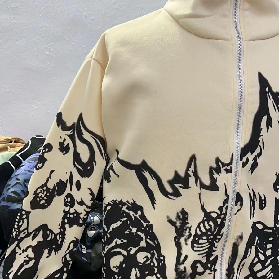 Y2k hoodie gothic zip sweater skull sweatshirt jacket hooded cardigan full face sweater